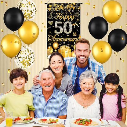 50th Anniversary Decorations Small Banner Black Gold Happy 50th Anniversary - Image 4