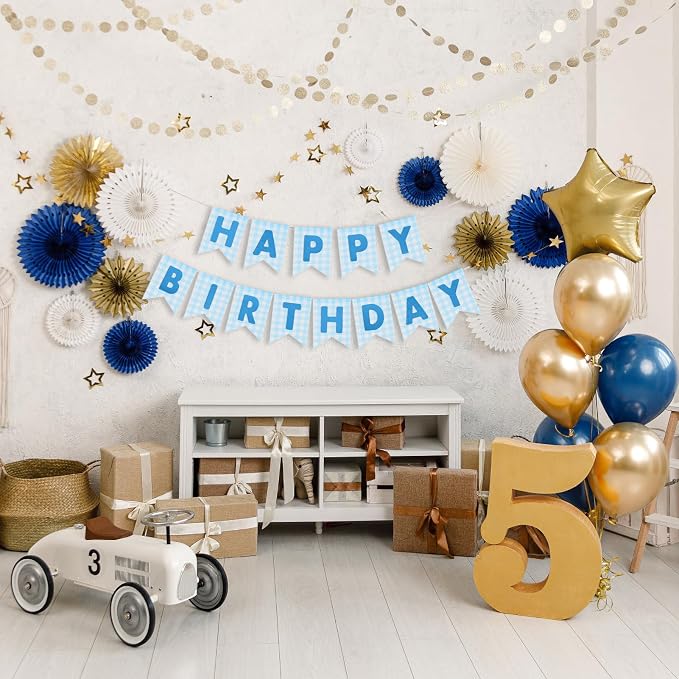 Custom Banner Kit, 28 Blue Printed Burlap Banner - Image 6