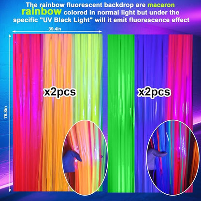 4 Packs Glow in the Dark Foil Fringe Curtain, Macaron Rainbow Blacklight - Image 6