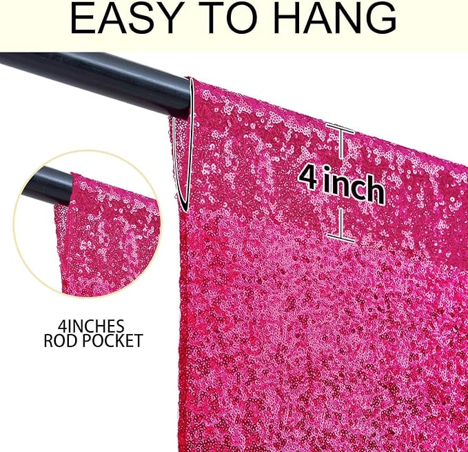 4×8FT Fuchsia Sequin Backdrop Curtain, Photography Backdrop Glitter Curtains - Image 5