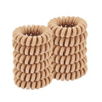 Spiral Cloth Hair Ties (Beige, 12 Pcs) - Coil Ponytail Holders for Thick, All Hair Types, No Crease Phone Cord Design