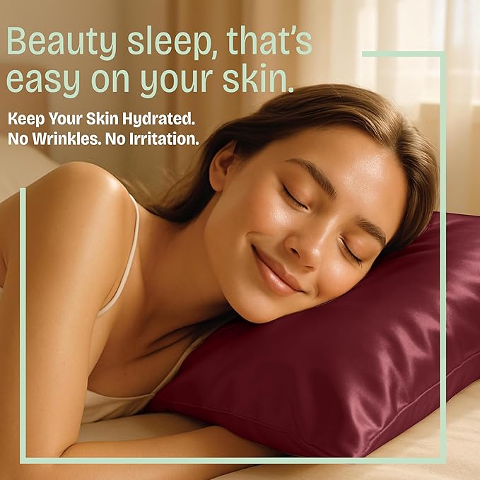 BLISSFORD Satin Pillowcase with Zipper, for Hair and Skin Care, Feels Soft and Cool Like a Silk Pillowcase, Satin Pillow Cases 2 Pack, Slik Pillow Cover, Burgundy, King, Set of 2
