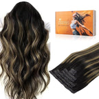 DOORES Seamless Clip in Hair Extensions Real Human Hair Extensions, Natural Black Mixed Chestnut Brown 110g 16 Inch 7pcs, Invisi Edge Hair Extensions Straight Hair Remy Natural Hair