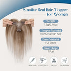 Hair Topper Human Hair Curtain Air Bangs Topper for Women,3.54x4.92 T-part Lace Base Real Human Hair Topper Hair Piece for Daily Wear(Air Bangs,Meduim Brown)