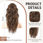 FLUFYMOOZ Ponytail Extension, 18 Inch Claw Clip Ponytail Extension, Wavy Curly Claw Clip in Ponytail Hair Extensions, Natural Fake Ponytail Synthetic Hairpiece for Women (Medium Chocolate Brown)