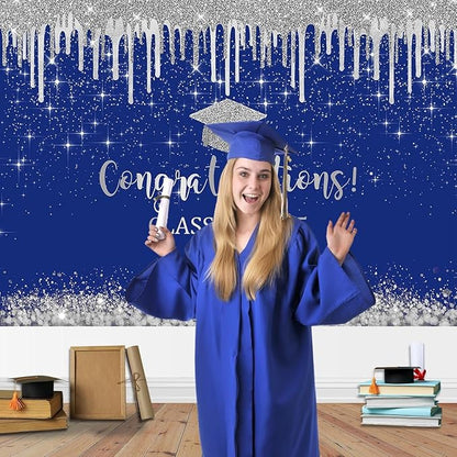 Mocsicka 10x7ft Blue and Sliver Graduation Backdrop Class of 2026 Photography - Image 7