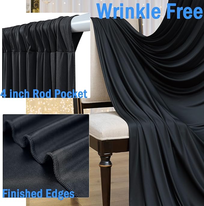 50ft x 15ft Black Backdrop Curtains - Image 5