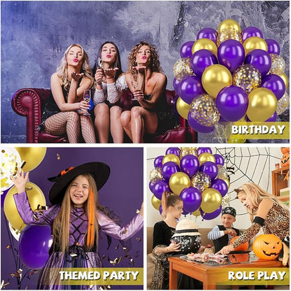 Paready Purple and Gold Balloons, 12 Inch Retro Purple Metallic Gold Confetti - Image 4