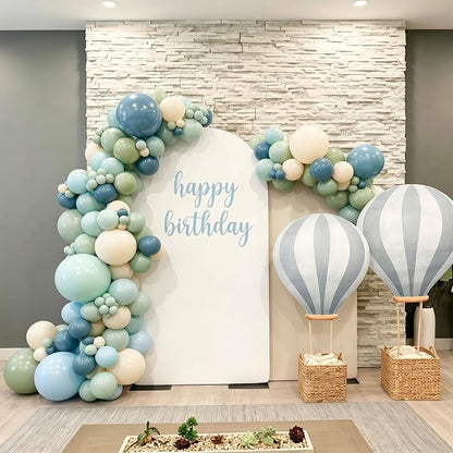 Boho Blue Green balloons, 12 Inch Sage Green Dusty Blue and Sand White Latex - Image 4