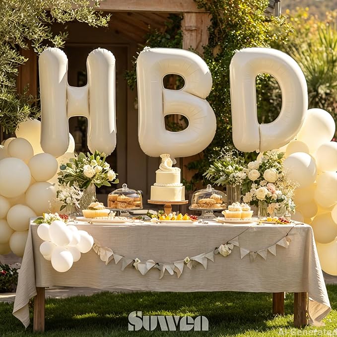 SUWEN 40 Inch Cream Large H Letter Balloons Big Foil Helium A-Z | Jumbo Mylar - Image 3