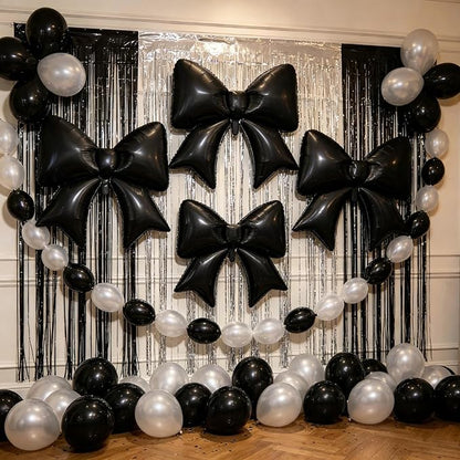 38 Inch Black Bow Foil Balloons, Large Black Mylar Bowknot Balloons Coquette - Image 4