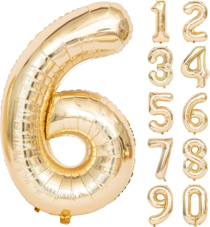40 Inch Light Gold 6 Number Balloons Large Champagne Gold Number | White Gold by Exquisitehighqualitypartydecorationstomeetyoureveryneed%EF%BC%81