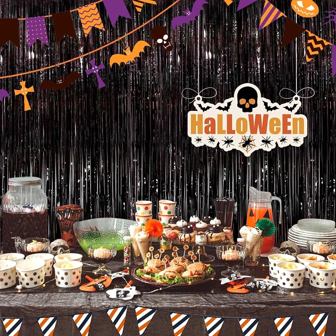 Black Fringe Curtain Party Streamers 2Pack 3.3x8.3 Ft Foil Fringe Backdrop - Image 7