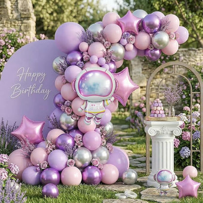 Pink Space Balloons, Astronaut Star Foil Balloons, 12 Inch Metallic Purple - Image 6