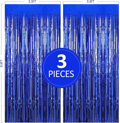 Birthday Party Decorations| 3 Pack 3.3 x 9.9 ft Blue Foil Fringe Curtains Party - Image 2