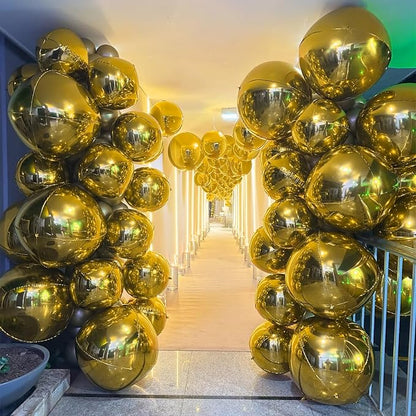 Gold Round Foil Balloons 32 Inch 5 Pcs 4D Ball Balloons Metallic Golden Balloon - Image 8