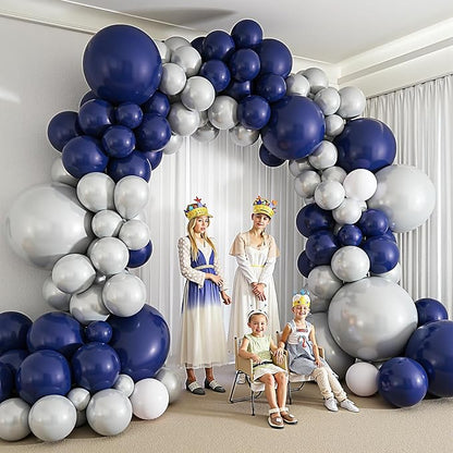 412Pcs Navy Blue and Silver Balloons Arch Garland Kit, 5 10 12 18 inch Navy - Image 6