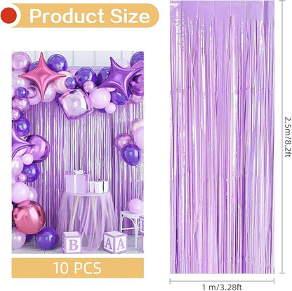 10 Pack Purple Foil Curtain Backdrop 3.2ft x 8.2ft Macaron Tinsel Foil Fringe - Image 3