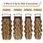 Clip in Hair Extensions, 20 Inch Caramel Brown Mixed Golden Blonde, 4PCS Long Wavy Clip Ins Synthetic Fiber Curly Hair Extensions Full Head Thick Hairpieces