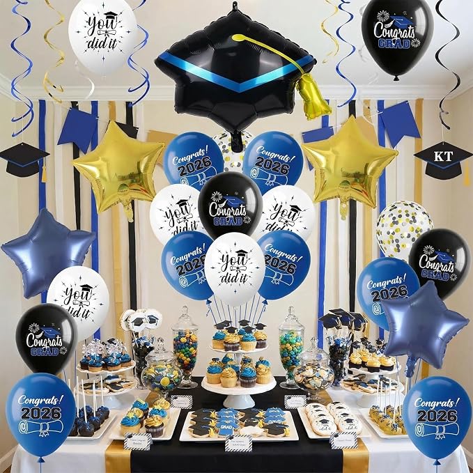 Graduation Balloons for Class of 2026 Decorations Royal Blue Black Gold Silver - Image 3