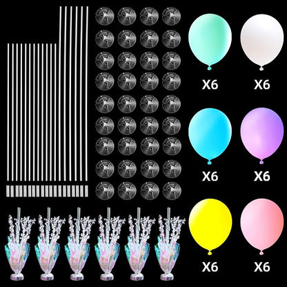6 Set Pastel Birthday Decorations Rainbow Party Table Balloons Centerpiece - Image 7