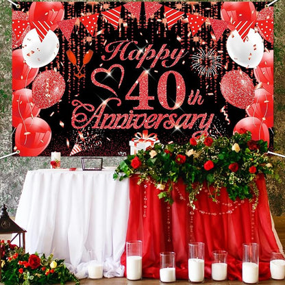 40th Anniversary Decorations Red Black Happy Banner Ruby Wedding - Image 4