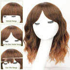AISI HAIR Synthetic Wavy Curly Bob Wig with Bangs Ombre Brown to Auburn Brown Wig Short Hair for Women Synthetic Heat Resistant Bob Wigs