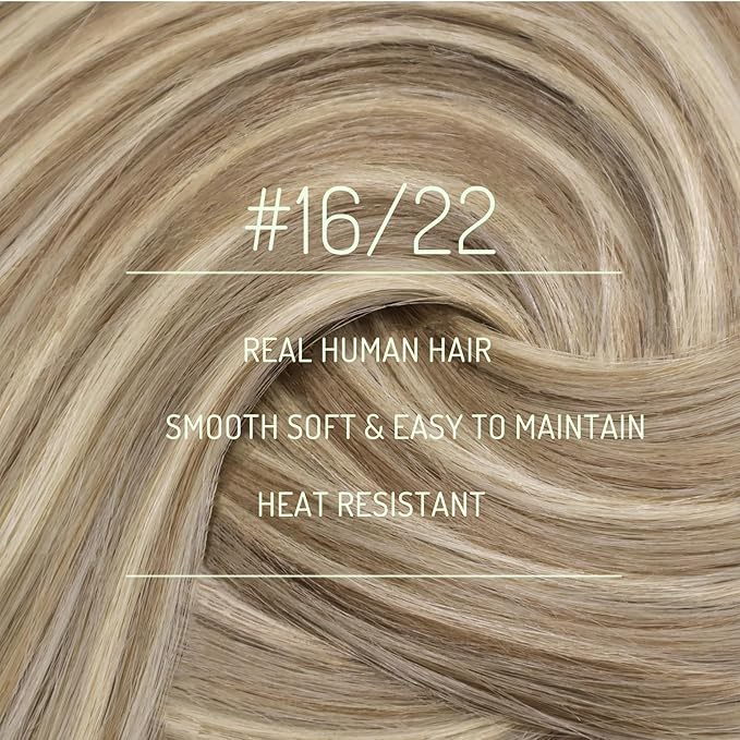 RUNATURE Human Hair Clip in Extensions Blonde, 20 Inch Clip in Hair Extensions Real Human Hair, Long Straight Hair Remy Natural, Add Length, 120g 7pcs #16P22 Beige Blonde Highlights