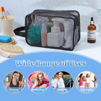 Bremorou 1 Pcs Small Mesh Shower Bag Black Gym Toiletry Bags Portable Rectangle Bathroom Travel Organizer Quick-Dry Shower Meshes Bag Women Men Bathroom Camping Travel Dorm College Gifts 25×11 ×16 cm