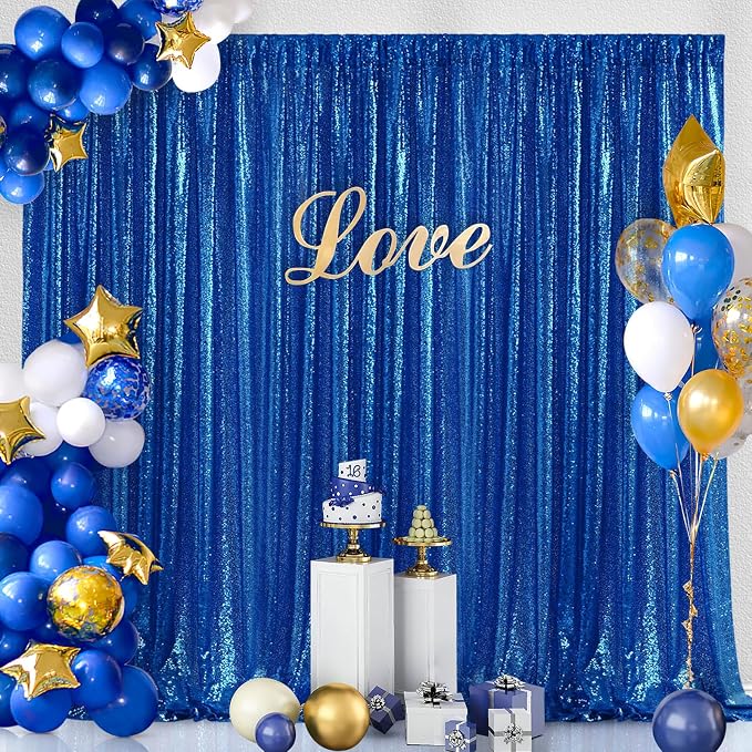 Royal Blue Sequin Curtains Backdrop 6 Pcs 2FTx8FT Shiny Shimmer Fabric | - Image 2