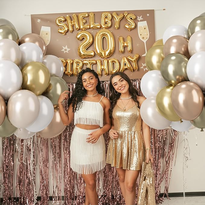 Champagne Gold and White Balloons, 12 Inch Double Stuffed Pearl White Sand Gold - Image 8