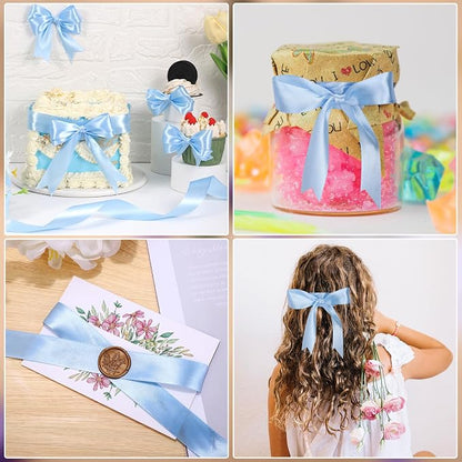 woric Blue Satin Ribbon 1 Inch 50 Yards Light Baby Blue Ribbon | Baby Shower - Image 4