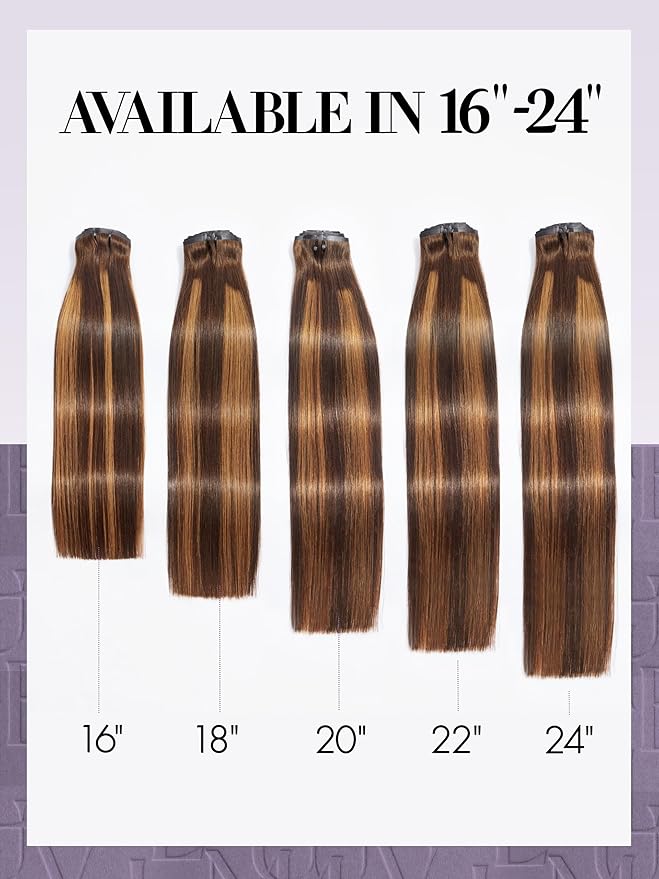 LUVME Seamless Clip in Hair Extensions Human Hair, 16 Inch 135g 9pcs #4/27 Hair Extensions Clip in Human Hair Silky Straight Remy Human Hair Extensions