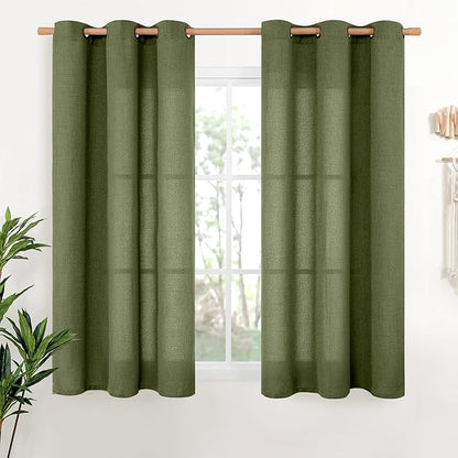 YoungsTex Olive Linen Curtains 45 Inch Length 2 Panels, Dark Green Short Drapes by YoungsTex