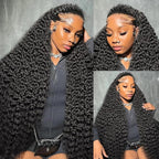 Aomllute Deep Wave Lace Front Wigs Human Hair Wigs for Women 200 Density 13x4 HD Deep Curly Lace Front Wig Human Hair Glueless Lace Front Wig Human Hair Pre Plucked 24 Inch