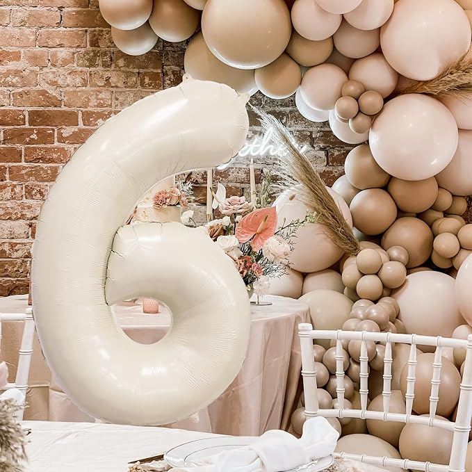 Cream Number 6 Balloon 40 Inch Beige Nude Number 6 Balloon - Image 7