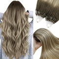 YoungSee Micro Link Hair Extensions Human Hair Balayage Micro Bead Hair Extensions Real Human Hair Brown Ombre Blonde Micro-Ring Hair Extension 14In Bead Hair Extension for Short Hair 50s/50g