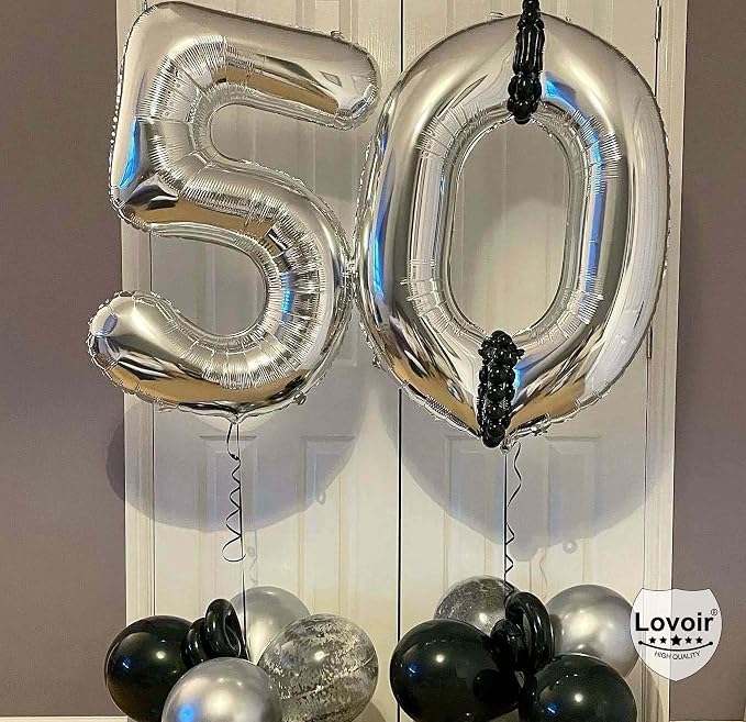 Silver 50 Number Balloons, 40 Inch Giant Number 50 Balloons Foil Mylar Helium - Image 5