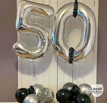 Silver 50 Number Balloons, 40 Inch Giant Number 50 Balloons Foil Mylar Helium - Image 5