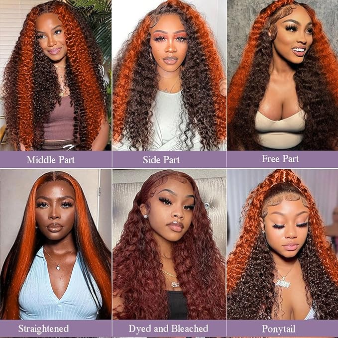 250% Density 13x6 Deep Wave Lace Front Wigs Human Hair 2/350 Deep Curly Frontal Wigs Human Hair Glueless HD Lace Front Human wigs Hair Pre Plucked with Baby Hair for Women