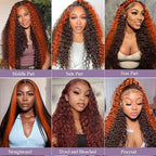 250 density Deep Wave Lace Front Wigs Human Hair Pre Plucked Hairline Glueless Wigs Human Hair for Women 13x6 HD Lace Front Wigs Ginger Orange Curly Human Hair Wig Brazilian 24 Inch