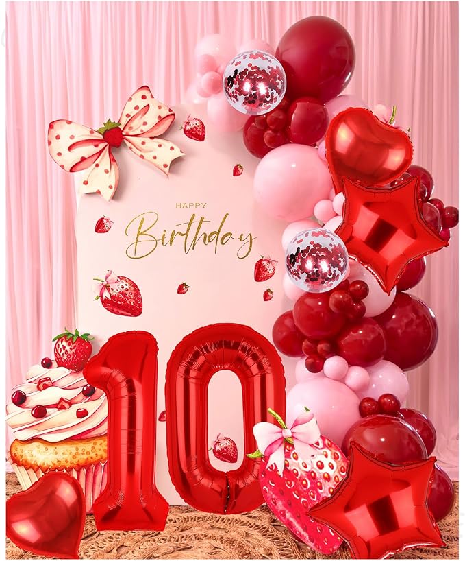 40 Inch Red Number Balloons 10 Mylar Foil 10th Birthday Party Decor 10 Pcs | - Image 6