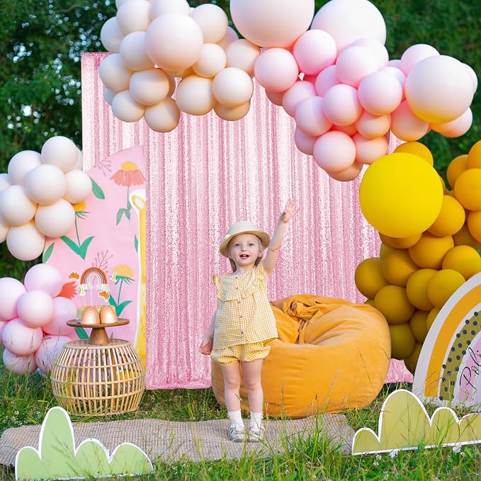 4×8FT-2PCS Pink Sequin Backdrop Curtains Panels, Photography Backdrop Glitter - Image 3