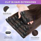 Dark Brown Clip in Hair Extensions Real Human Hair Invisible Seamless Remy Human Hair Clip in Extensions for Women 26 Inch 130g, 8pcs Per Set with Double Weft