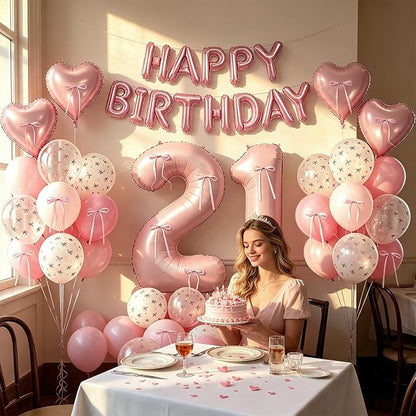 81Pcs Pink Happy 21st Birthday Decorations - Image 5