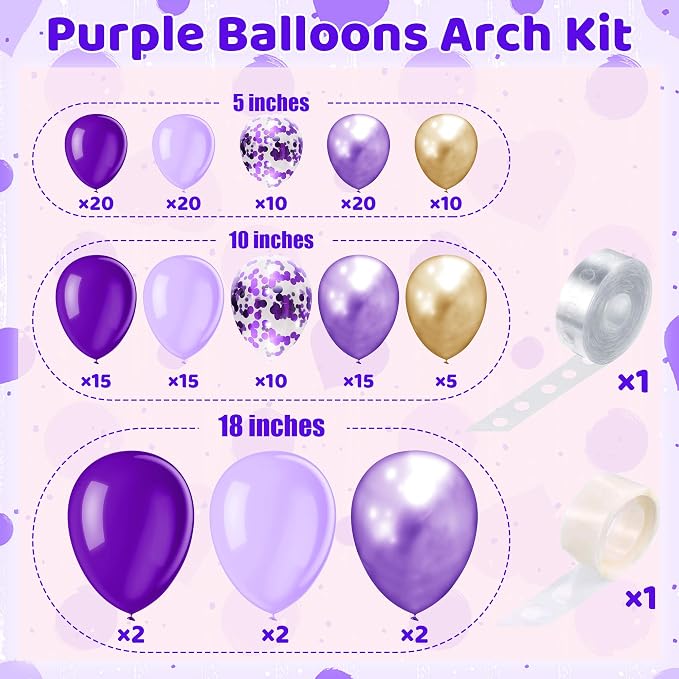 148 Pieces Purple Balloons Garland Arch Kit Light Pastel Purple Lavender Gold - Image 2
