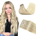 GOO GOO Clip in Hair Extensions Real Human Hair, Remy Human Hair Extensions Clip ins for Women, Natural Human Hair, 16inch 130g 7Pcs, 17/22/60 Balayage Ash Blonde to Platinum Blonde