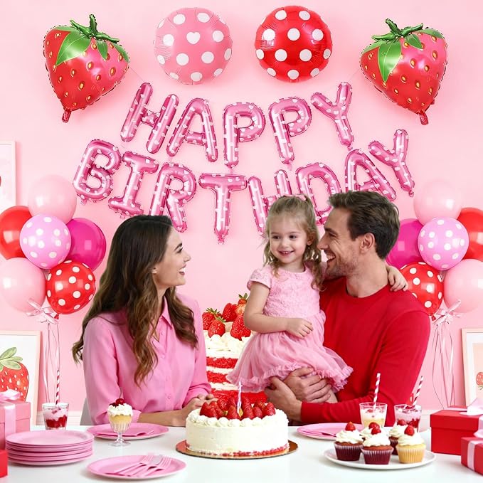 29PC Strawberry Happy Birthday Balloon Banner, 16Inch 3D Aluminum Letter Banner - Image 6