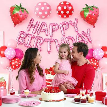 29PC Strawberry Happy Birthday Balloon Banner, 16Inch 3D Aluminum Letter Banner - Image 6