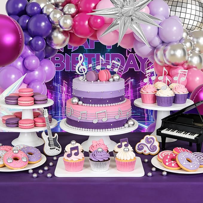 JOGAMS 172Pcs K-Pop Music Balloon Arch Kit, Metallic Silver Purple Pink - Image 4